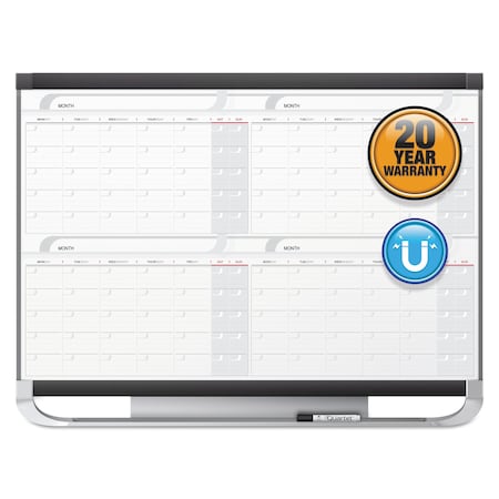 Quartet® Prestige 2 Magnetic Total Erase 4-Month Calendar, 48 x 36, Graphite Color Frame 4MCP43P2